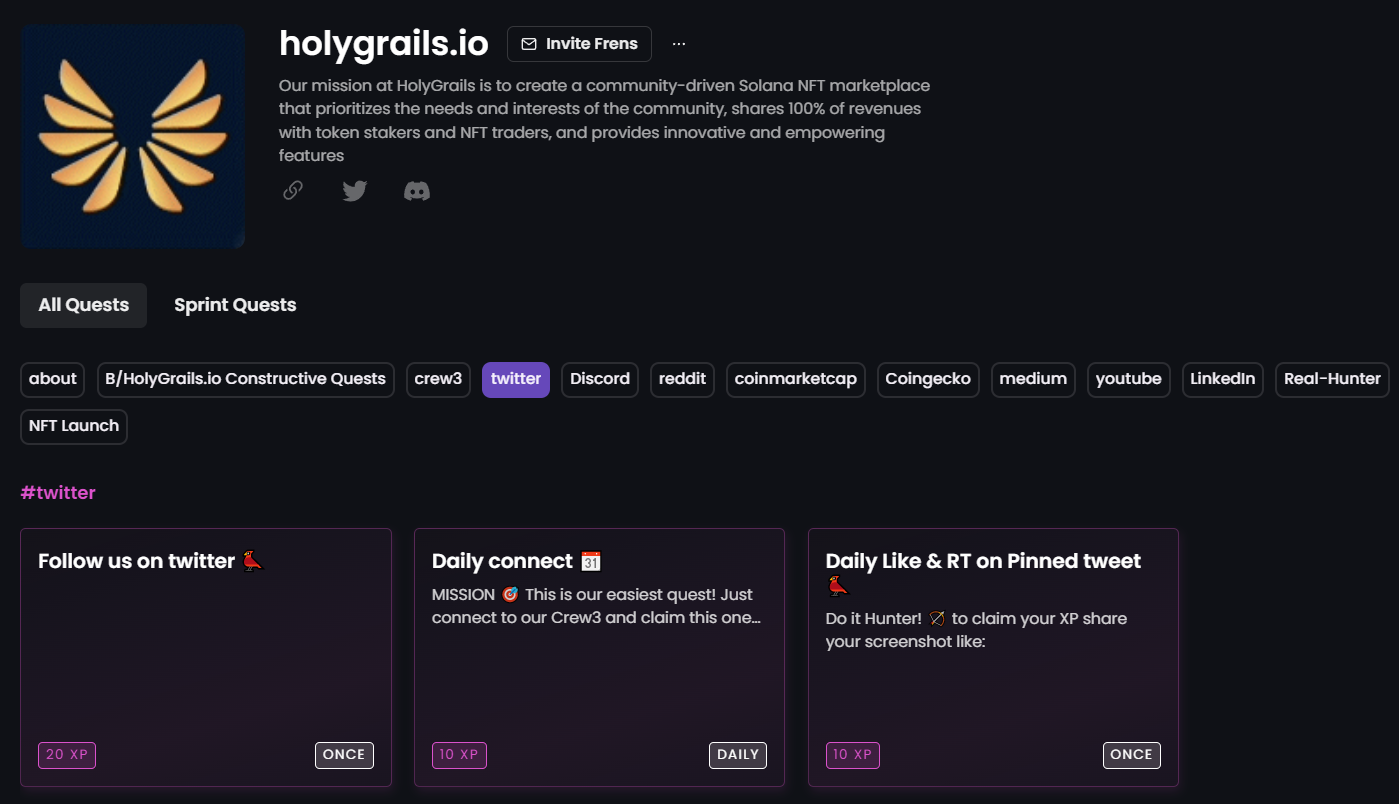 Holygrails.io on Zealy