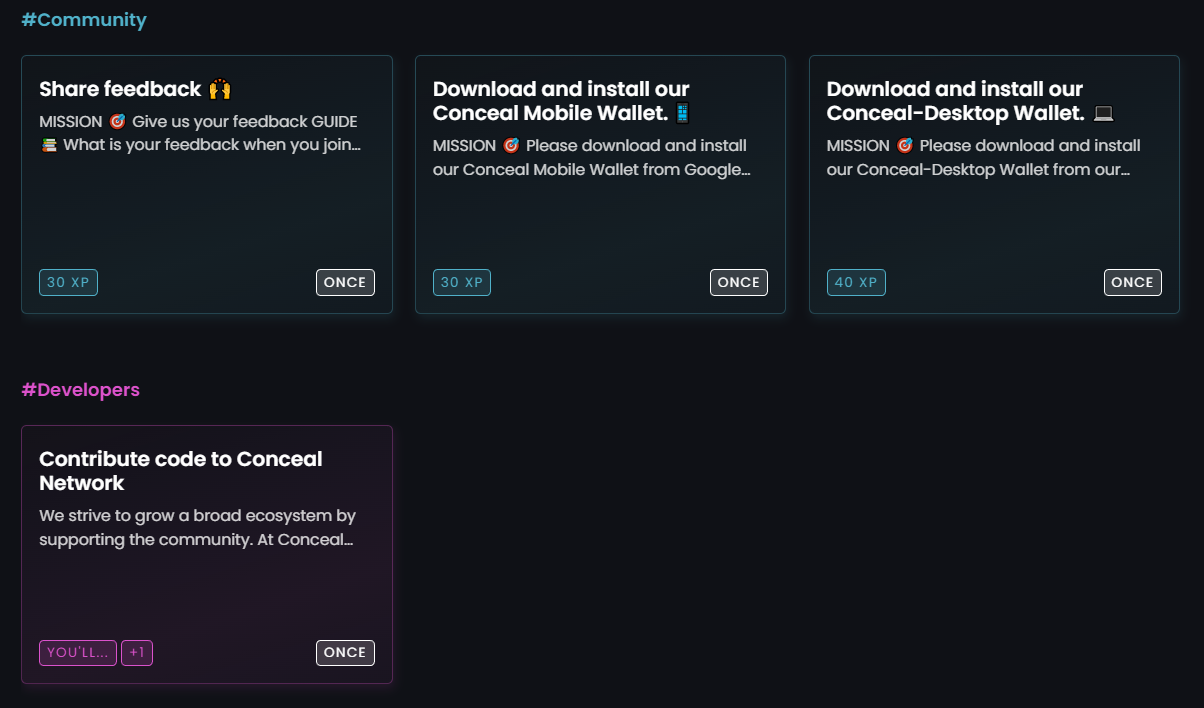 Conceal Network on Zealy